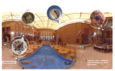 Virtual tour of Rafeeeyan House in Yazd by Mahmani 360, featuring 360-degree photography showcasing traditional architecture and cultural artifacts.